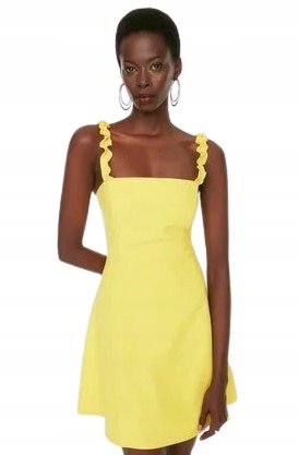 Trendyol TRENDYOL ŻÓŁTA SUKIENKA ROZKLOSZOWANA Z FALBANĄ NA RAMIĄCZKACH 38 5BA