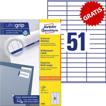 Trwałe etykiety uniwersalne Avery Zweckform 70x16,9 mm 3420 białe UltraGrip