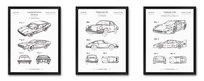Tryptyk plakaty obrazy na ścianę do garażu prezent dla chłopaka samochód samochody Porsche 911 Ferrari F40 Lamborghini Espada 96x42 cm