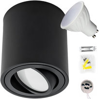 Tuba Spot Natynkowa Ruchoma Czarna + Gu10 10W Neutralna