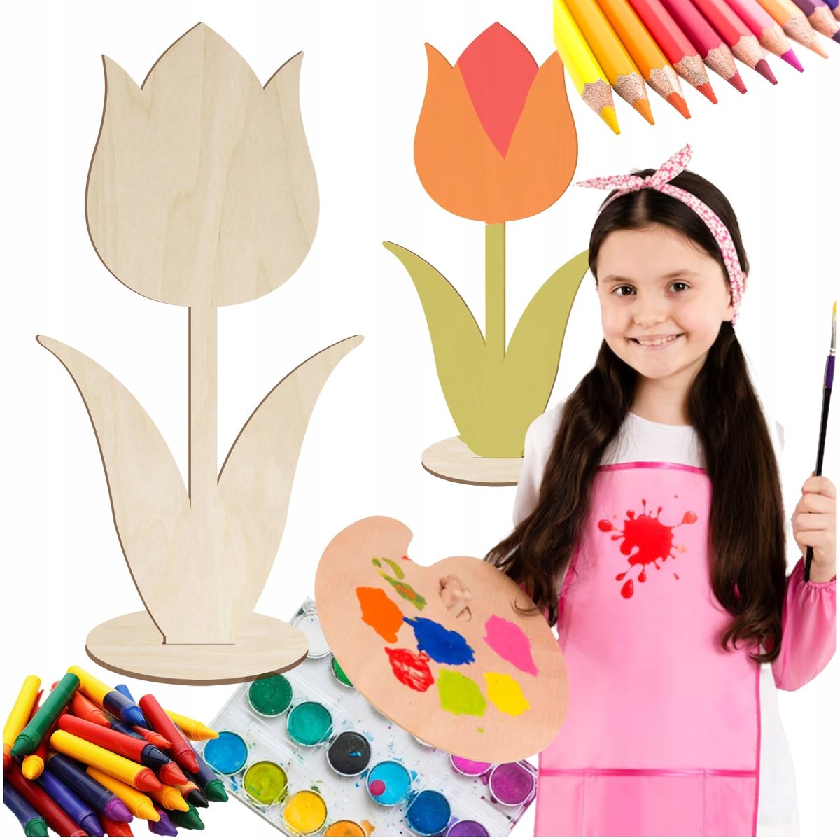 Tulipan drewniany Figurka ze sklejki 25cm Kwiatek do malowania ozdabiania