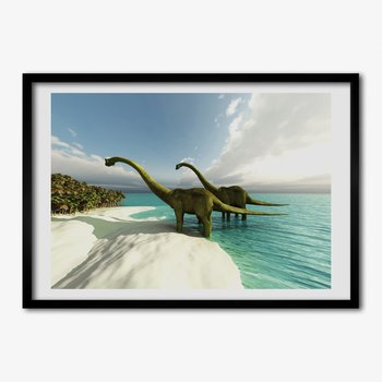 Tulup, Foto obraz z ramką MDF Dinozaury na plaży, 70x50 cm - Tulup