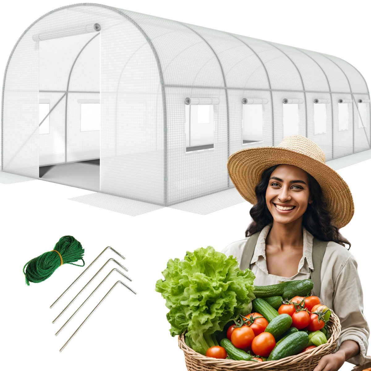 Tunel foliowy z oknami FUNFIT GARDEN, biały, 18m2, 6x3m