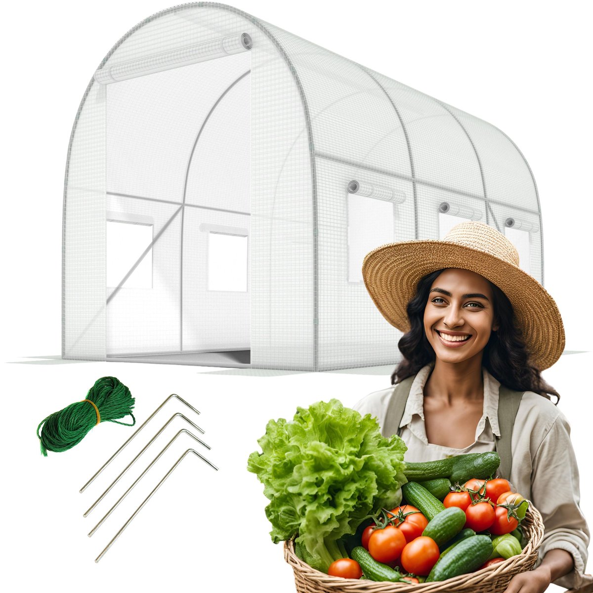 Tunel foliowy z oknami FUNFIT GARDEN, biały, 6m2, 3x2m