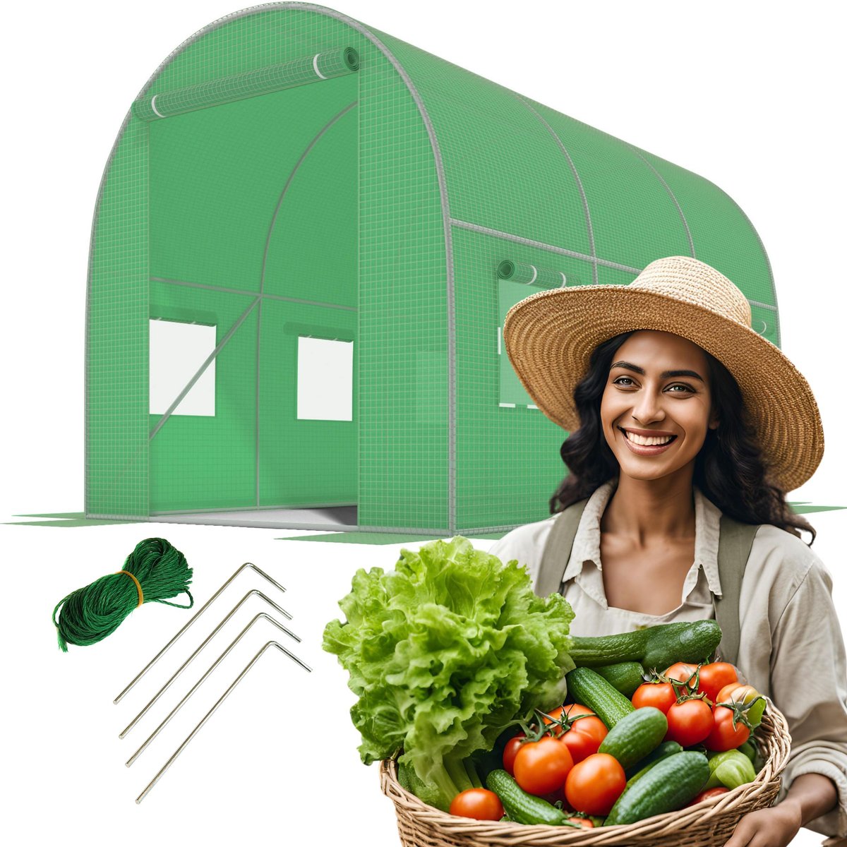 Tunel foliowy z oknami FUNFIT GARDEN, zielony, 6m2, 3x2m