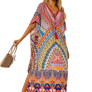 Tunika sukienka plażowa długa egzotyczny wzór pareo - Luvu