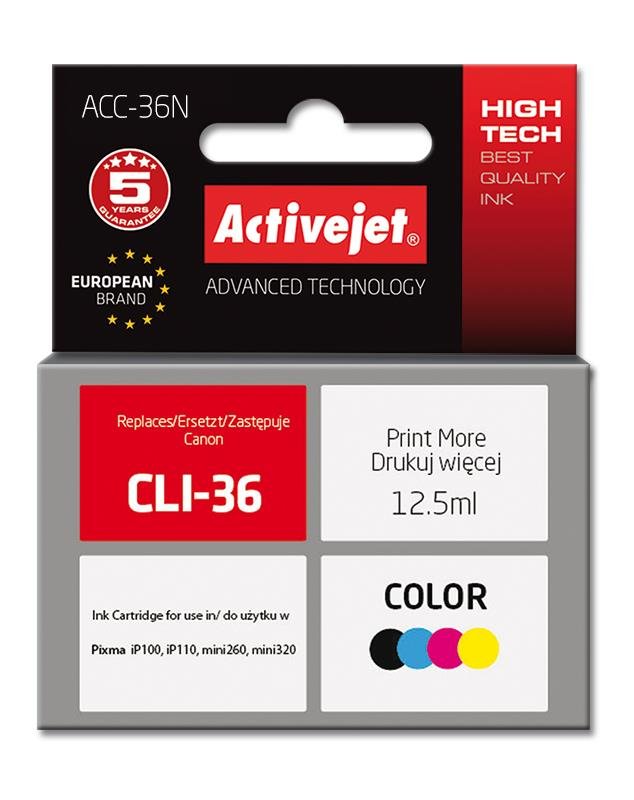 Tusz ACTIVEJET ACC-36N Supreme, błękitny, czarny, purpurowy, żółty, 12.5 ml, CLI-36