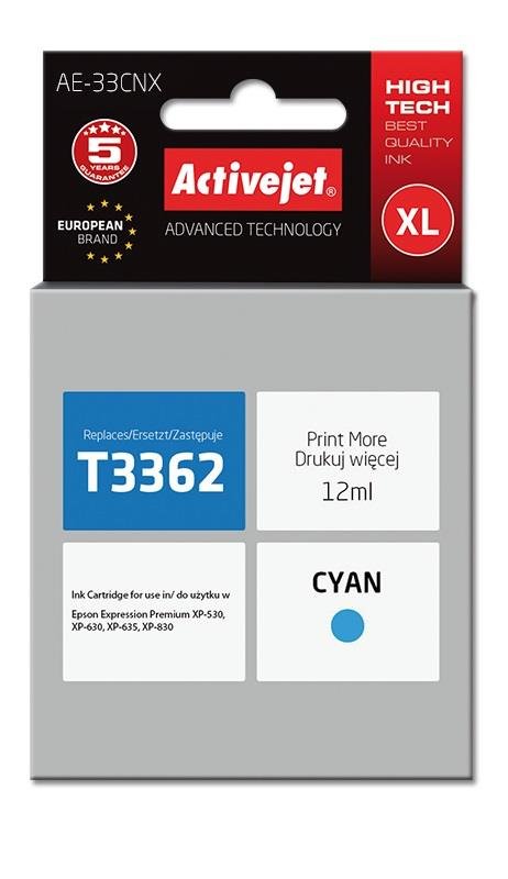 Tusz ACTIVEJET AE-33CNX Supreme, błękitny, 12 ml, 33XL T3362