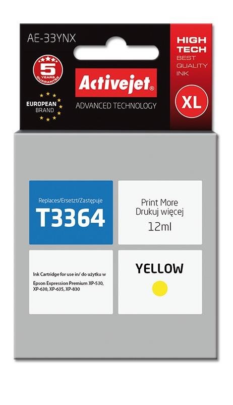 Tusz ACTIVEJET AE-33YNX Supreme, żółty, 12 ml, 33XL T3364