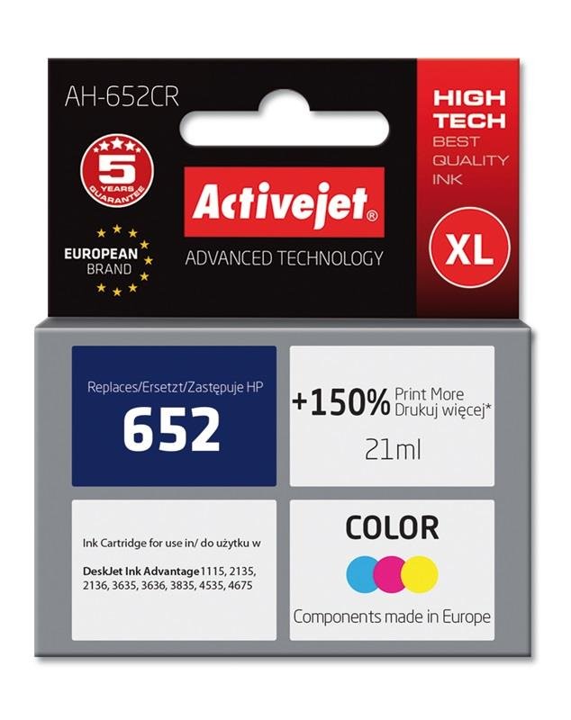 Tusz ACTIVEJET AH-652CR Premium, błękitny, purpurowy, żółty, 21 ml, F6V24AE
