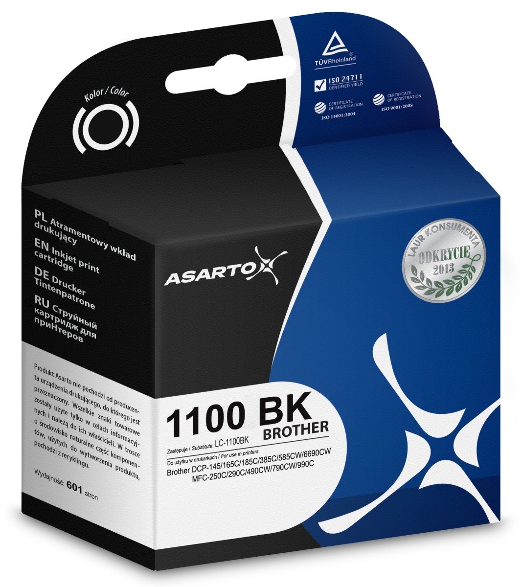 Tusz ASARTO AS-B1100-980BK, czarny, 14.6 ml, LC1100BK, LC980BK