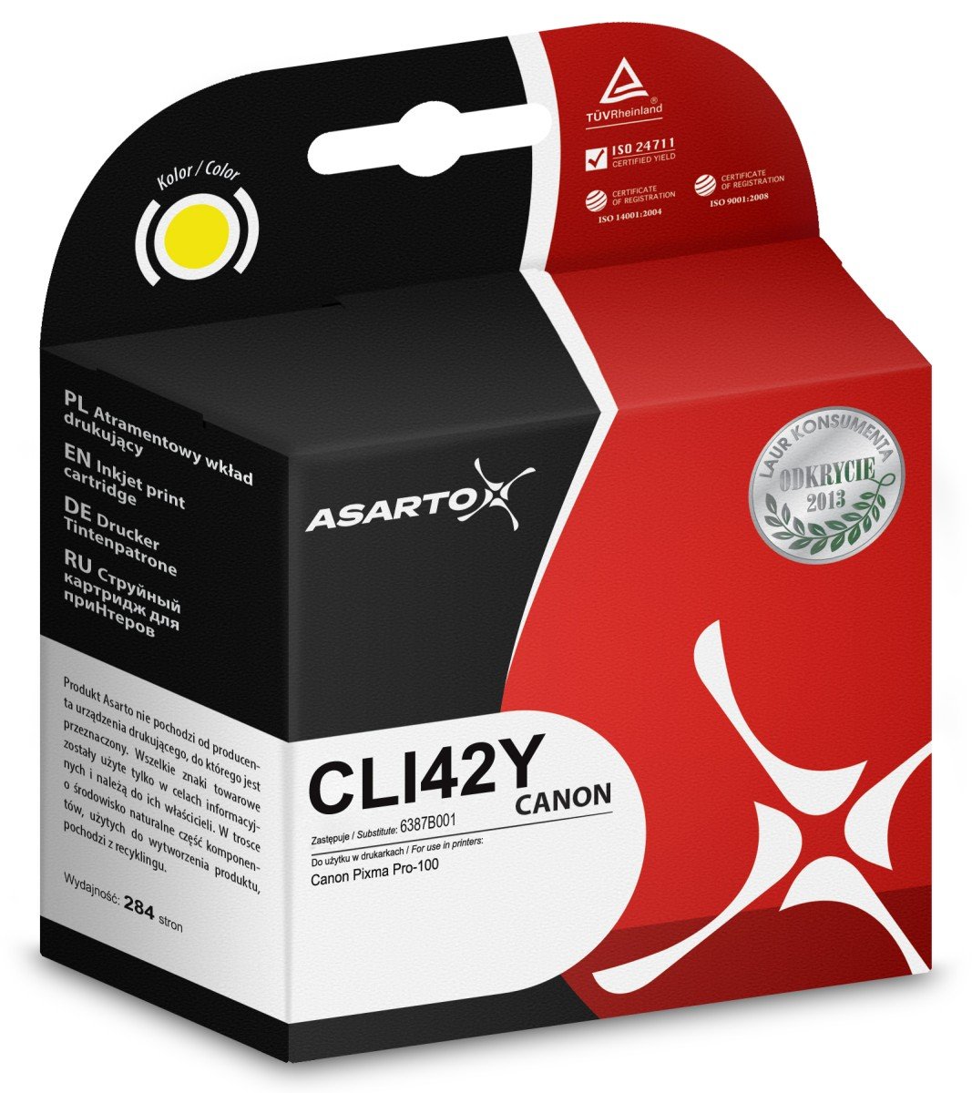 Tusz ASARTO AS-C42YN, żółty, 284 str., 6387B001 CLI42Y