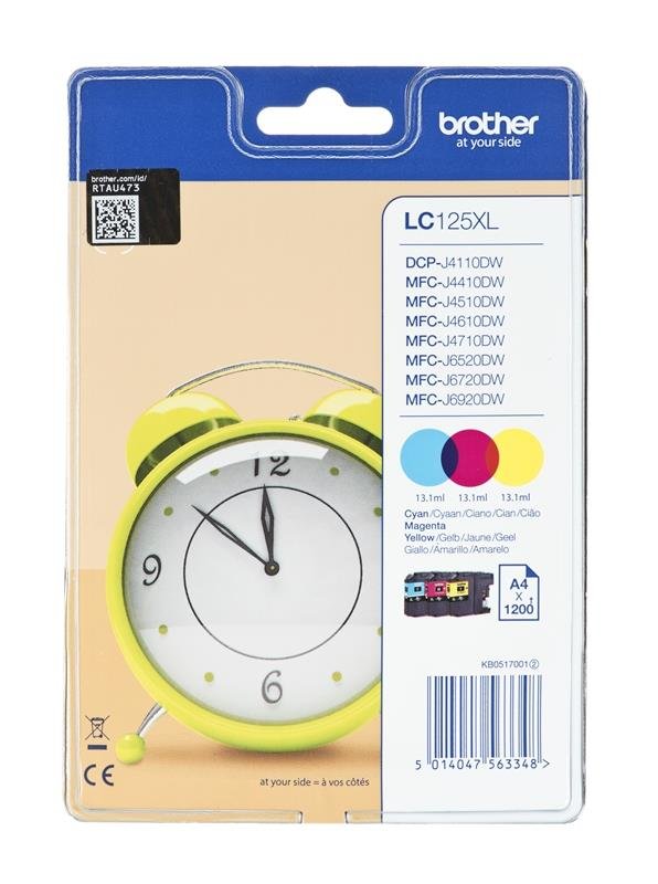 Tusz BROTHER LC125XLRBWBP, błękitny/purpurowy/żółty, 39.3 ml, LC-125XLRBWBP