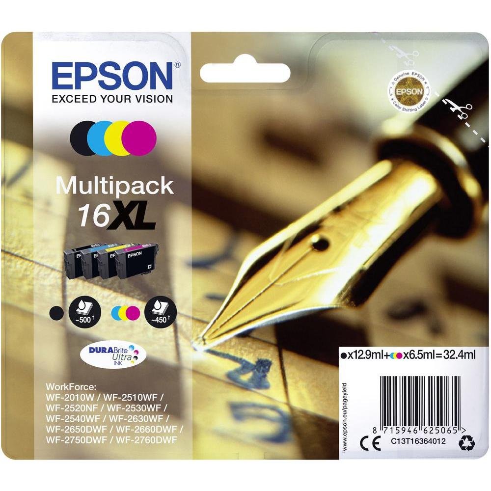 Tusz EPSON T1636 XL, błękitny, czarny, purpurowy, żółty, 32.4 ml
