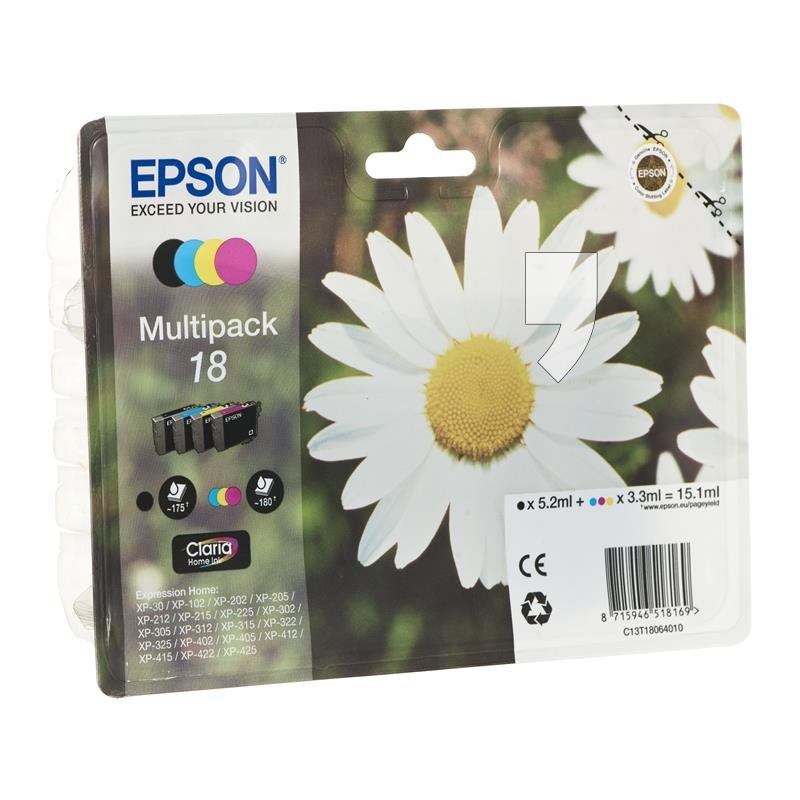 Tusz EPSON T1806, błękitny/czarny/purpurowy/żółty, 15.1 ml, C13T18064010