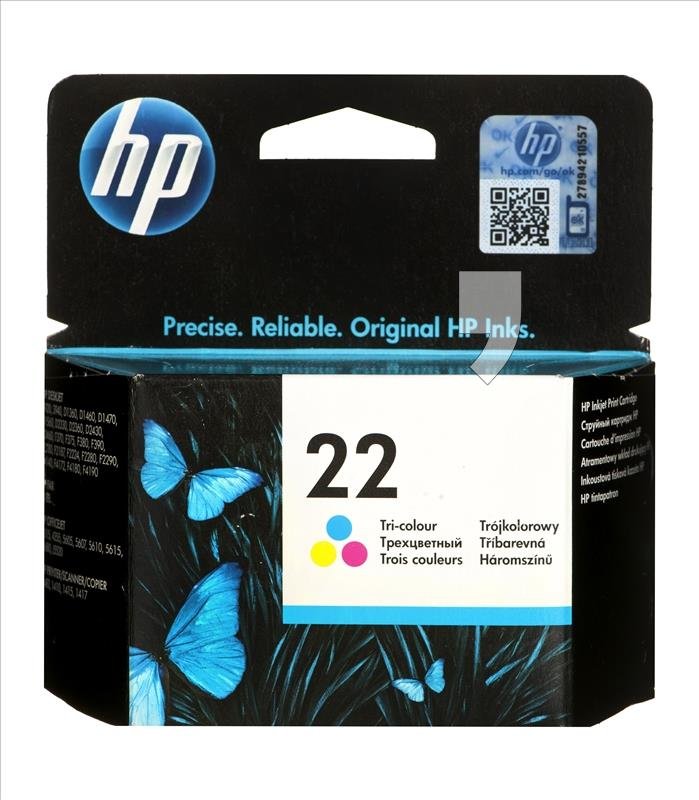 Tusz HP 22, błękitny, purpurowy, żółty, 5 ml