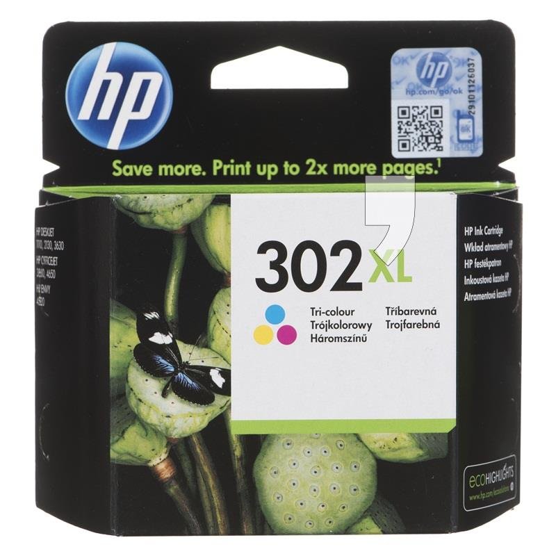 Tusz HP 302XL F6U67AE, błękitny, purpurowy, żółty, 8 ml