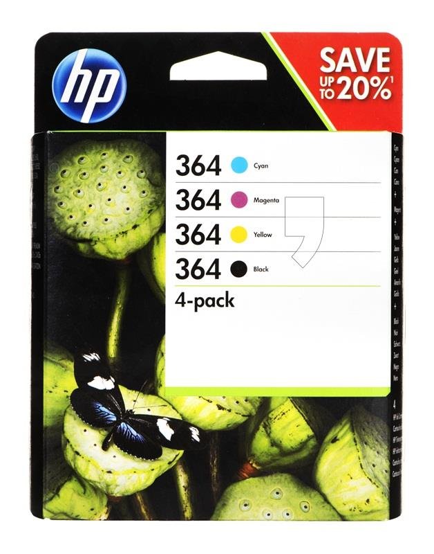 Tusz HP 364, błękitny, czarny, purpurowy, żółty, 15 ml