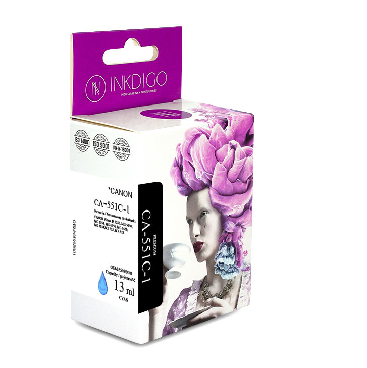Tusz INKDIGO Canon CLI 551 XL 6509B001 (CA-551C-1), niebieski, 13 ml