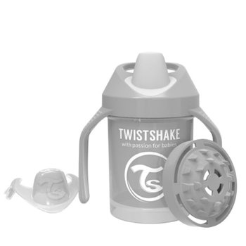 Twistshake, Kubek niekapek z uchwytami i mikserem do owoców, Szary, 230 ml - TWS TWISTSHAKE