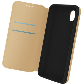 Tylna obudowa Samsung Galaxy A01 Core z funkcją portfela i podstawki - złota - Avizar
