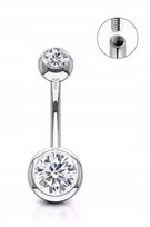 Tytanowy Kolczyk do Pępka z Kuleczkami Cyrkonie SREBRNY PIERCING 1,6/10/8+5