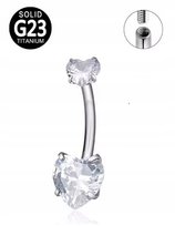 Tytanowy Kolczyk do Pępka z Serduszkiem Cyrkonie PIERCING 1,6/10/8+5