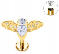 Tytanowy Kolczyk Labret PIERCING z Cyrkoniami Nietoperz HELIX Lobe 1,2/8