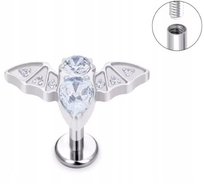 Tytanowy Kolczyk Labret PIERCING z Cyrkoniami Nietoperz HELIX Lobe 1,2/8