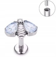 Tytanowy Kolczyk Labret PIERCING z Cyrkoniami Pszczoła HELIX Lobe 1,2/8