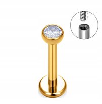 Tytanowy Kolczyk Labret PIERCING ZŁOTY z cyrkonią HELIX Lobe 1,2/6/4 mm