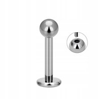 Tytanowy Kolczyk Labret z Kuleczką SREBRNY PIERCING 1,2/6/3 mm
