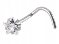 Tytanowy SREBRNY Kolczyk do Nosa Gwiazda Cyrkonia NOSTRIL PIERCING 0,8/7/3
