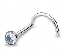 Tytanowy SREBRNY Kolczyk do Nosa z Cyrkonią NOSTRIL PIERCING 0,8/7/2