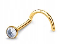 Tytanowy ZŁOTY Kolczyk do Nosa z Cyrkonią NOSTRIL PIERCING 0,8/7/3