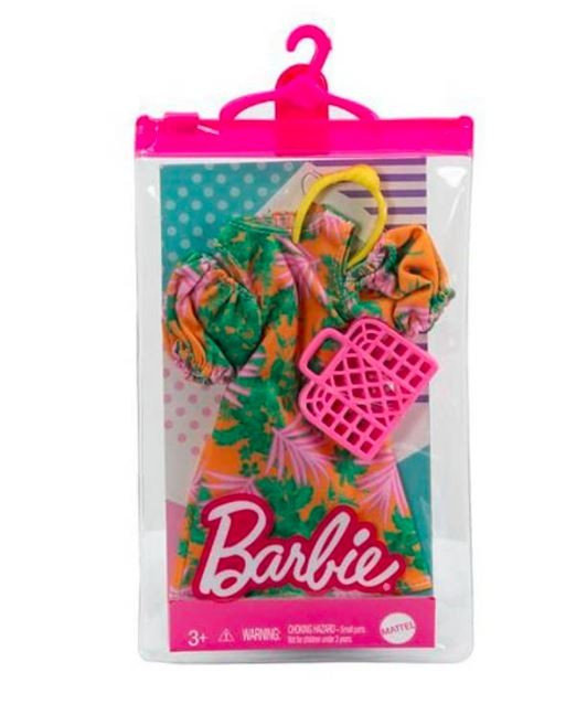 Ubranka Barbie Modne kreacje Kompletna stylizacja Pomarańczowa sukienka -  Mattel | Sklep 
