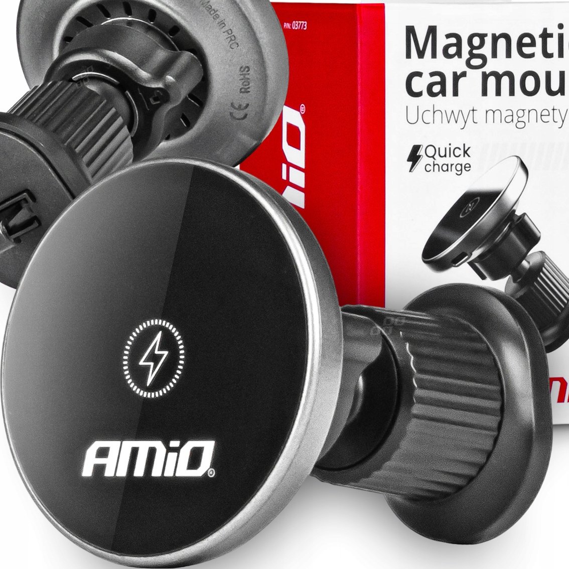Amio Uchwyt do samochodu na telefon z ładowarką indukcyjną do kratki Amio 03773