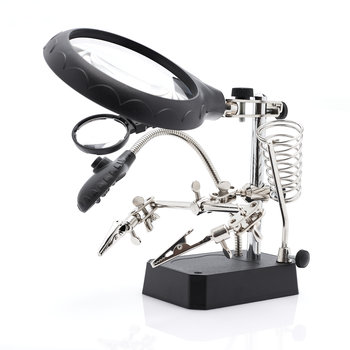 Uchwyt montażowy - trzecia ręka z podświetleniem oraz 3 lupami (90mm - 2,5x, 34mm/7,7x i 34mm/10x) TE-800 - Techrebal