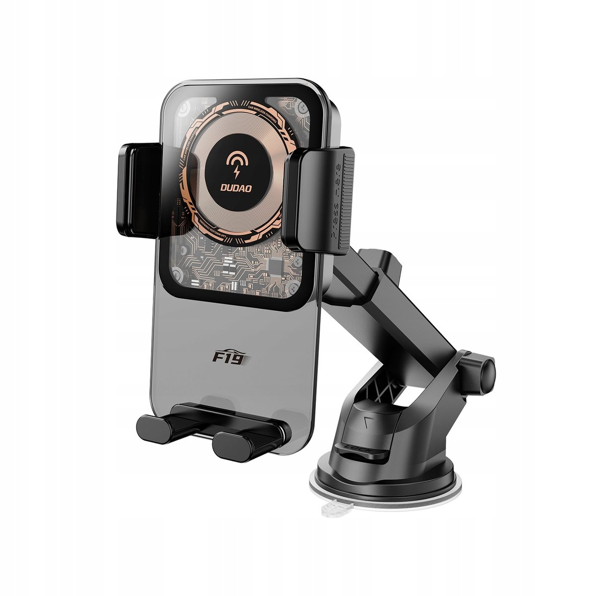 Dudao Uchwyt samochodowy zaciskowy z ładowarką indukcyjną 15W - czarny