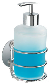Uchwyt Turbo-Loc na mydło w płynie z dozownikiem do mydła WENKO, srebrny, 8x20x8 cm - WENKO