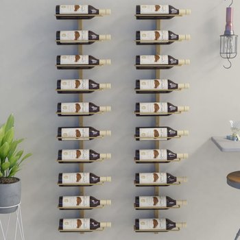 Uchwyty ścienne na 10 butelek wina, 2 szt., złote, metalowe - vidaXL