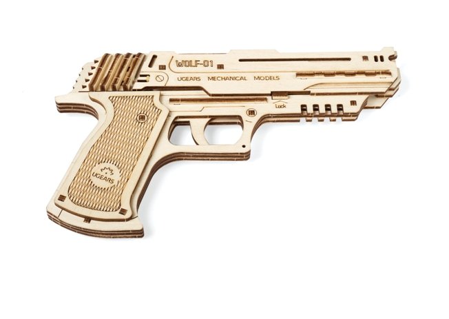 UGears, mechaniczny model do składania, Pistolet Wolf-01
