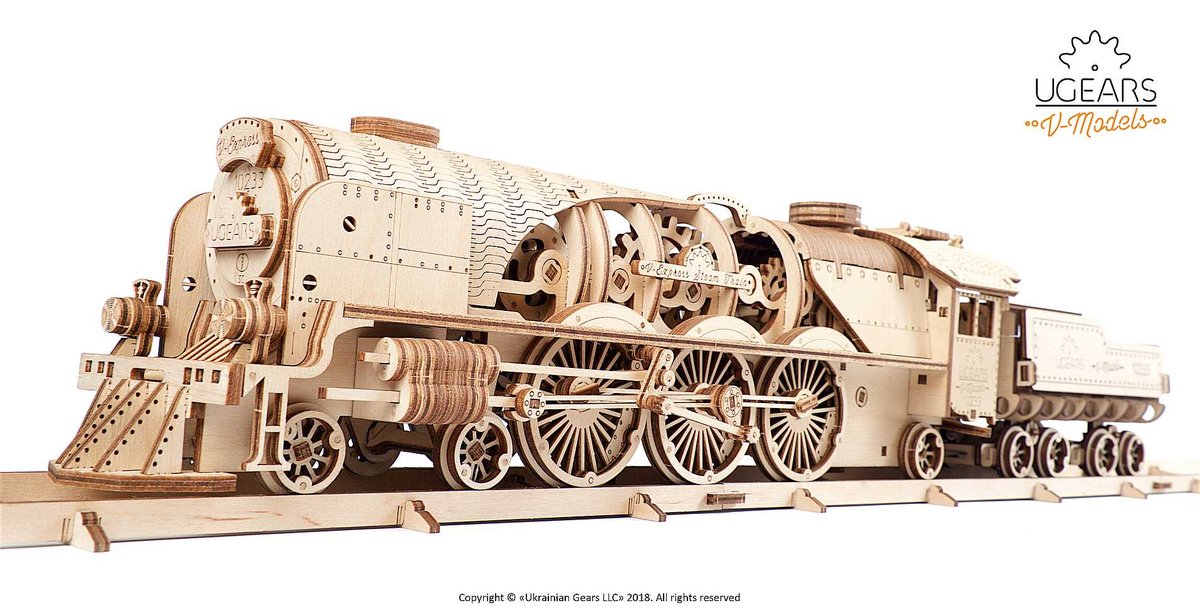Ugears, model mechaniczny do składania Lokomotywa z Węglarką V-Express