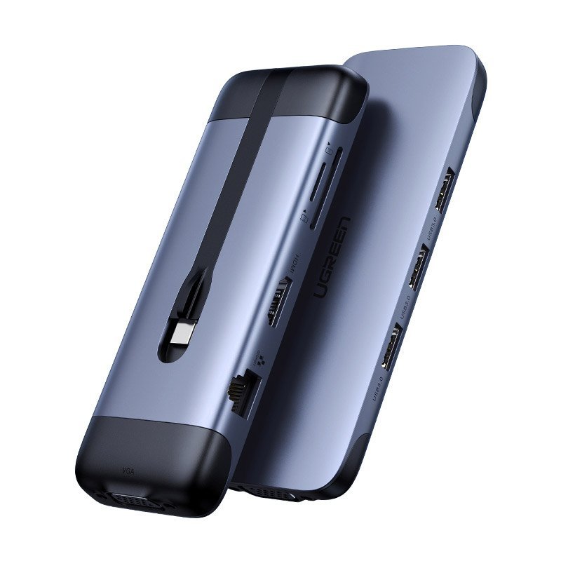 Ugreen 9w1 wielofunkcyjny HUB USB Typ C - HDMI / 3x USB 3.2 Gen 1 / czytnik kart SD micro SD / VGA / RJ45 / USB Typ C Power Delivery 100 W 20 V 5 A ..-Zdjęcie-0