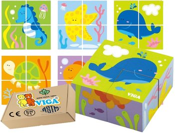 Układanka Drewniana ZWIERZĘTA MORSKIE Dla niemowląt Puzzle Sorter Zabawki Edukacyjne Drewniane sensoryczne - PakaNiemowlaka