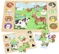Układanka rozwojowa Drewniana PUZZLE FARMA dla niemowląt dzieci 2 3 4 latka zabawki montessori