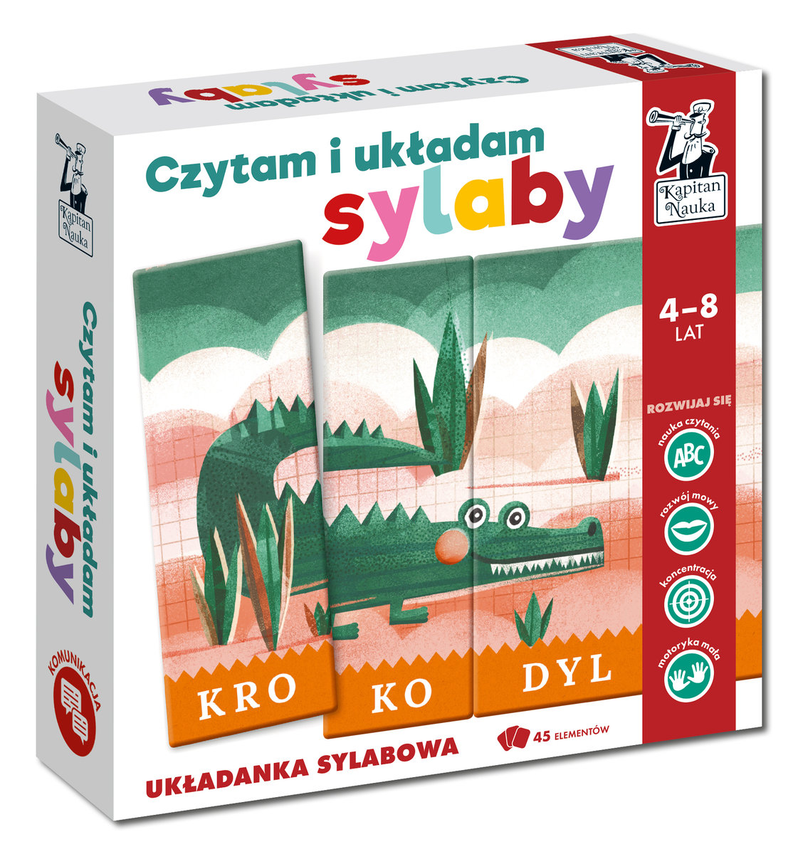 Układanka sylabowa Czytam i układam sylaby - zestaw krokodyl, Kapitan Nauka