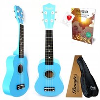UKULELE SOPRANOWE DREWNIANE DO NAUKI + SAMOUCZEK POKROWIEC KOSTKA STRUNA