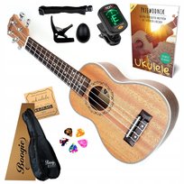 UKULELE SOPRANOWE DREWNIANE UKULELE ZESTAW AKCESORIA BOOGIE L40S 21 PREMIUM