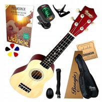 UKULELE SOPRANOWE DREWNIANE Z ZESTAWEM AKCESORIÓW - IDEALNE DO NAUKI GRY